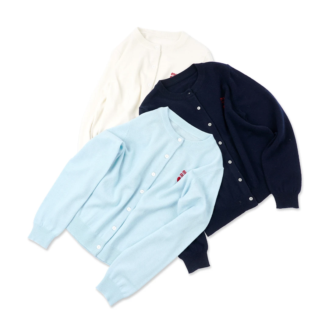 【桃心刺绣毛织开衫】超细丽诺羊.毛+丝光羊.毛休闲纯色YS24MY915