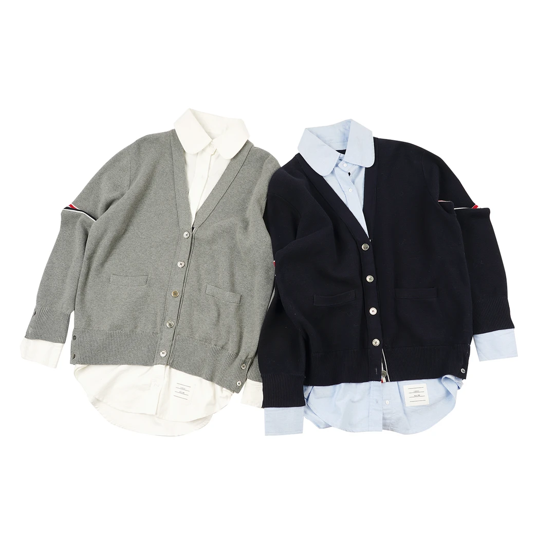 林肉肉【织带拼接衬衫针织开衫】22MY570时尚休闲拼色衬衫针织开衫