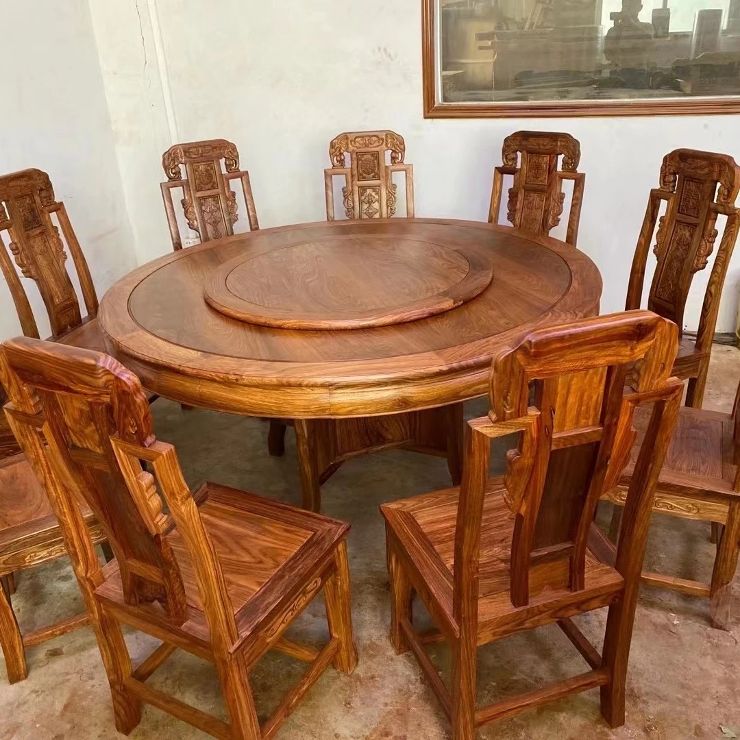 刺猬实木紫1檀圆形新中式圆餐台1.18尺寸1.28尺寸家用餐桌椅椅子