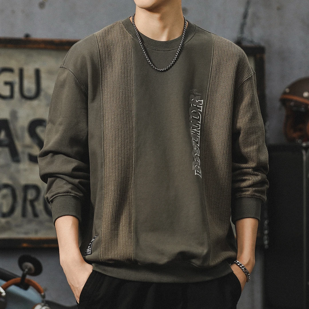 MR.MUDI/穆迪先生美式拼接休闲卫衣男士秋季潮高端宽松打底衫外套