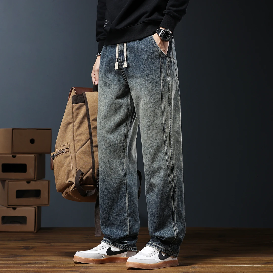 MR.MUDI/穆迪先生渐变水洗牛仔裤男直筒宽松裤子休闲美式秋季男裤