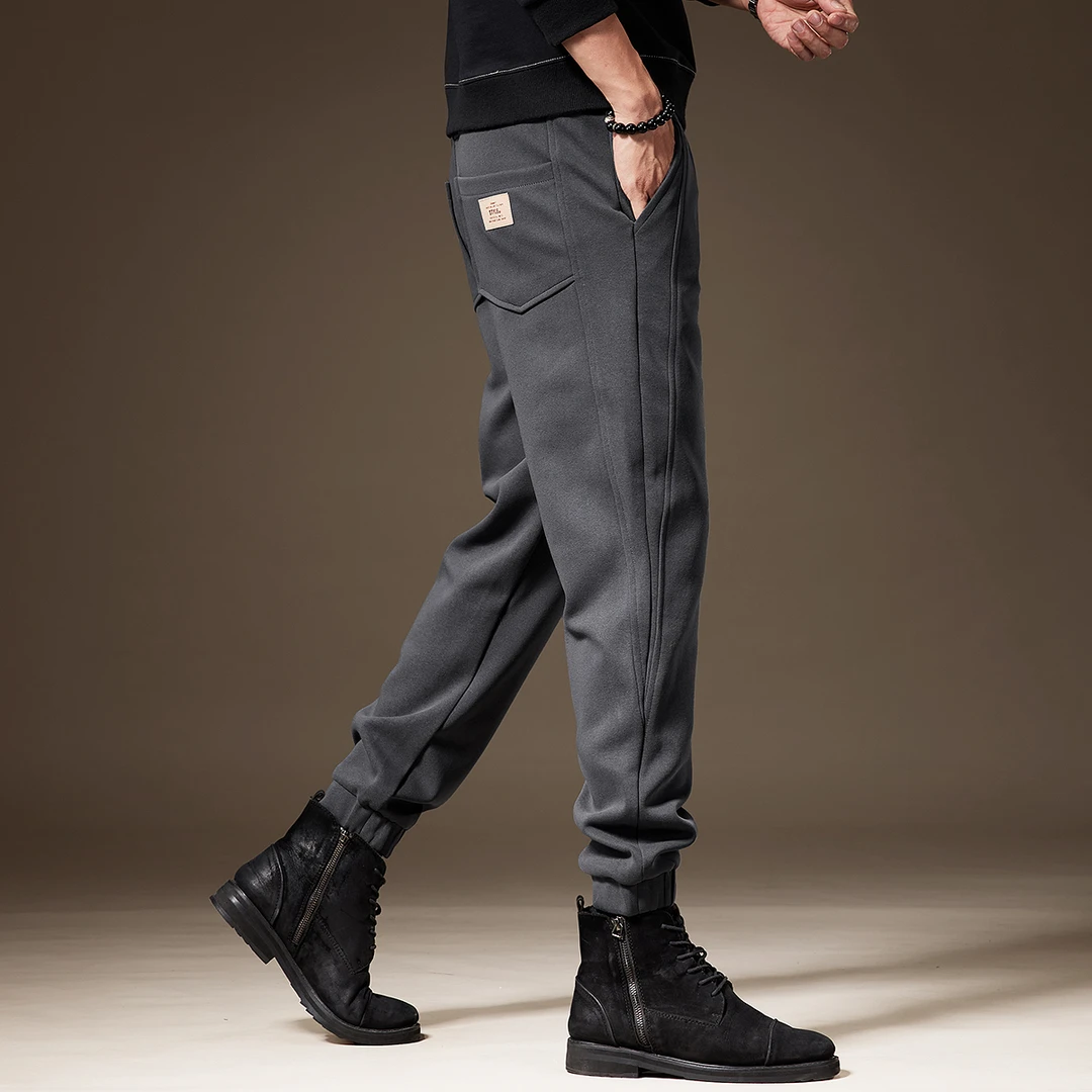 MR.MUDI/穆迪先生高端重磅卫裤男秋冬加绒宽松大码束脚美式休闲裤