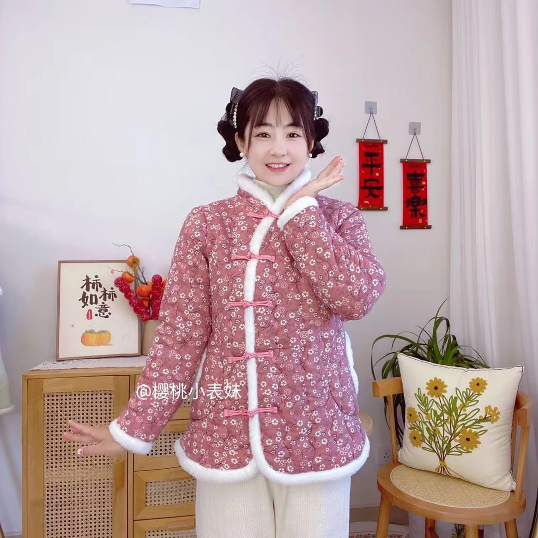 东北网红碎花大棉袄女冬季新款民族风盘扣复古棉服小个子棉衣外套