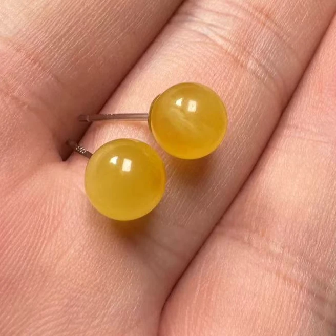 蜜蜡耳钉7mm左右 多样性发一对