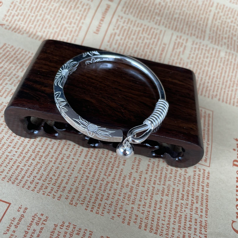 足银手镯 足银999向日葵手镯-百搭纯手工