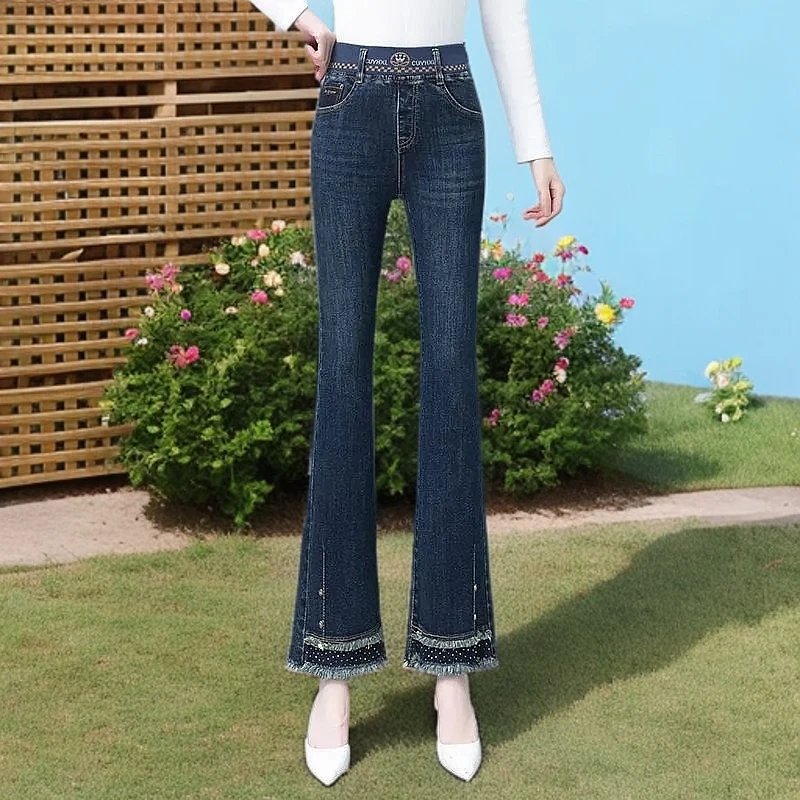 微喇叭牛仔裤女高腰修身春夏新款弹力时尚百搭休闲女士九分喇叭裤