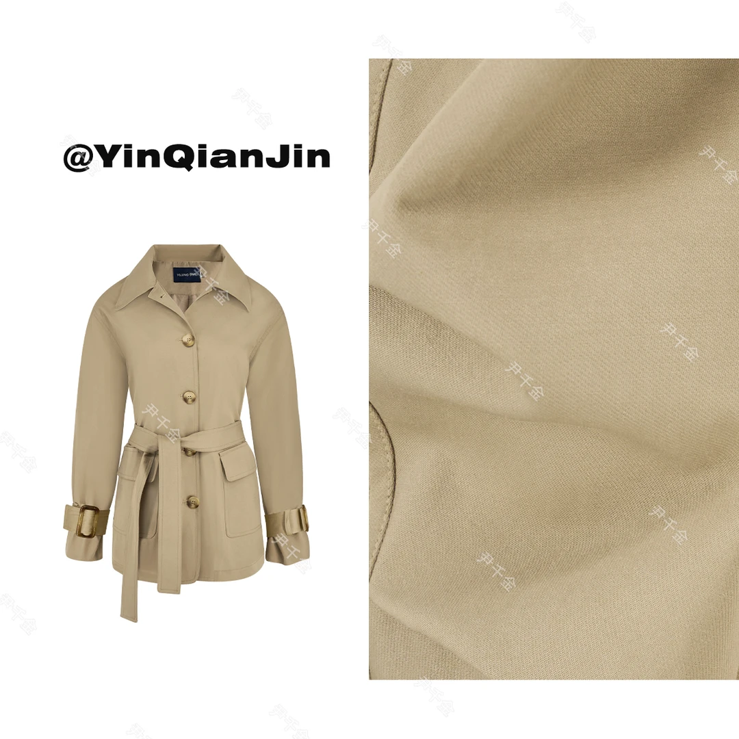 *尹千金*【罗马赛道】韩系减龄袖口设计格调经典中长款风衣F240432