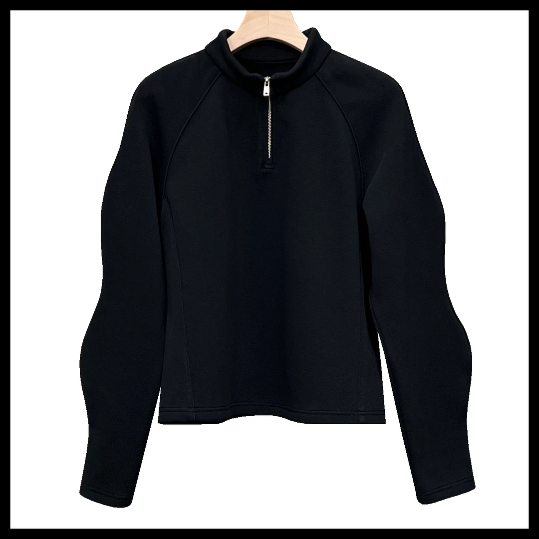 【燚燚对影】冬原创设计感半拉链立领保暖一体热岩绒加绒加厚卫衣女