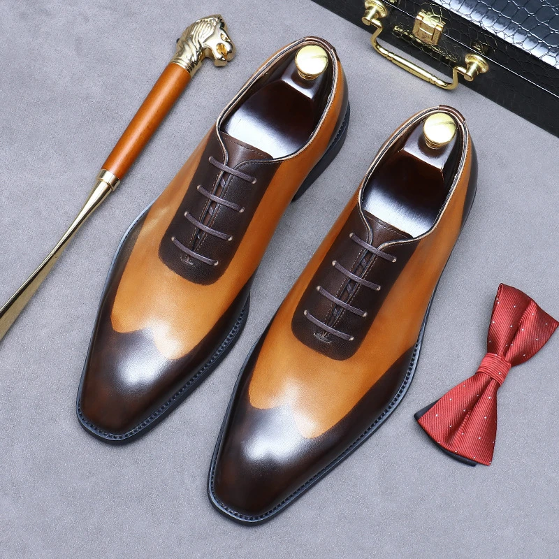 皮鞋男大码男皮鞋牛里真皮英伦男士正装商务鞋牛津拼色整张皮男鞋