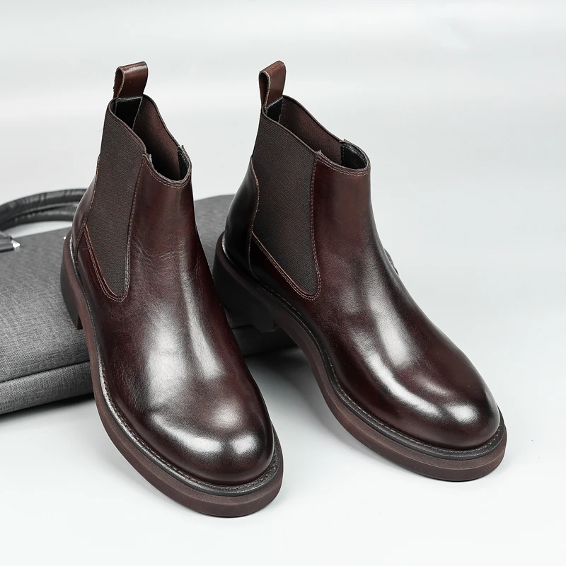 圆头切尔西马丁靴男高帮中帮真皮靴子男英伦冬季正装男鞋休闲短靴