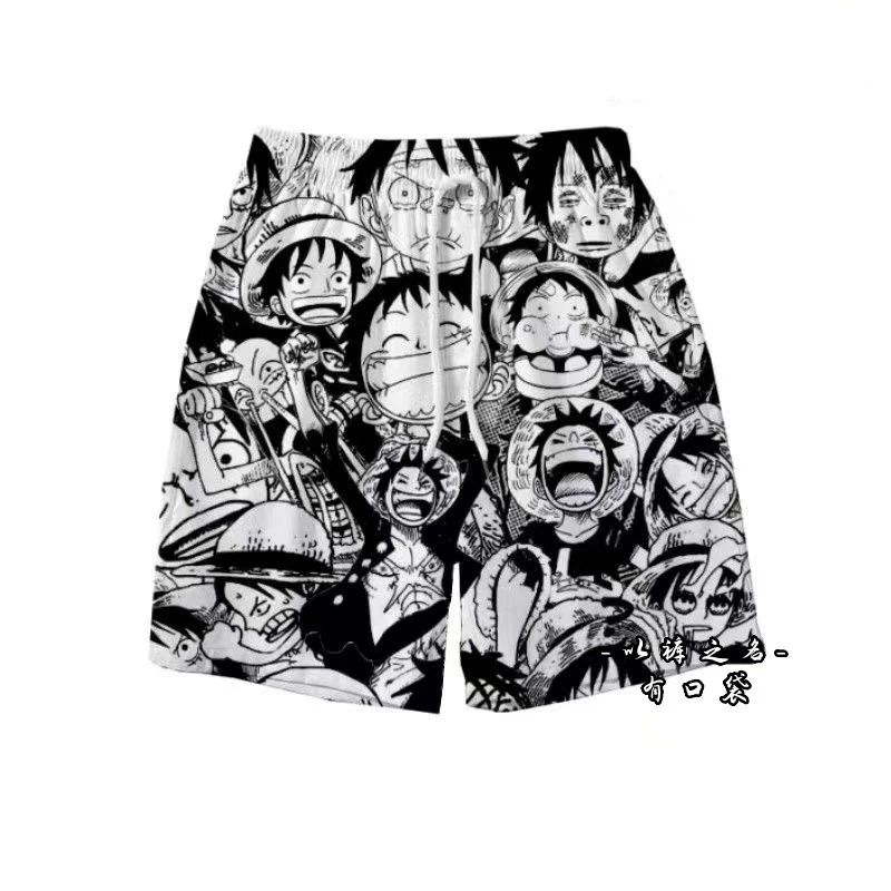 潮流海贼王印花男生短裤青春卡通路飞黑色沙滩裤送男友五分篮球裤
