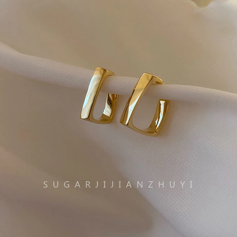 个性简约冷淡风925银针几何金属方形高级感小众设计耳钉女气质