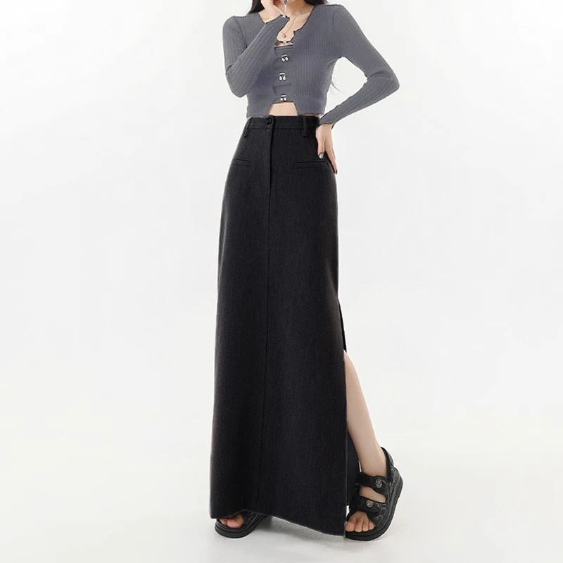 大码显瘦半身裙女胖mm侧开叉气质直筒显瘦包臀中长款西装拖地长裙