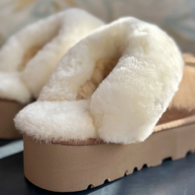 LBCUGG桑坡村羊皮毛一体拖鞋厚底保暖羊毛包头拖反绒牛皮真毛松糕