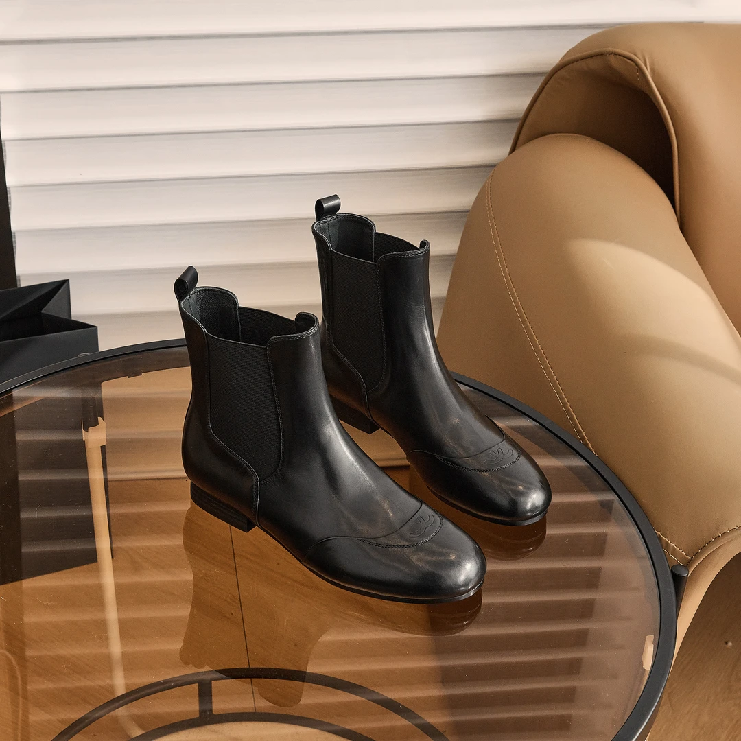 2024冬季新款英伦风圆头粗跟欧洲站套筒一脚蹬瘦瘦靴裸靴X8090