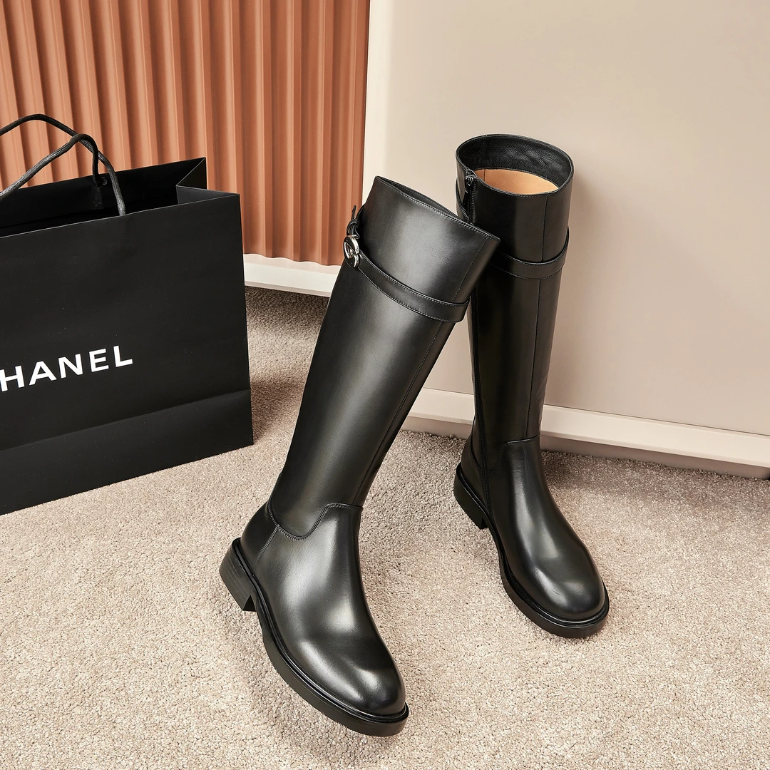 2024秋季新款英伦风百搭高筒圆头扣件侧拉链时尚长靴女G152