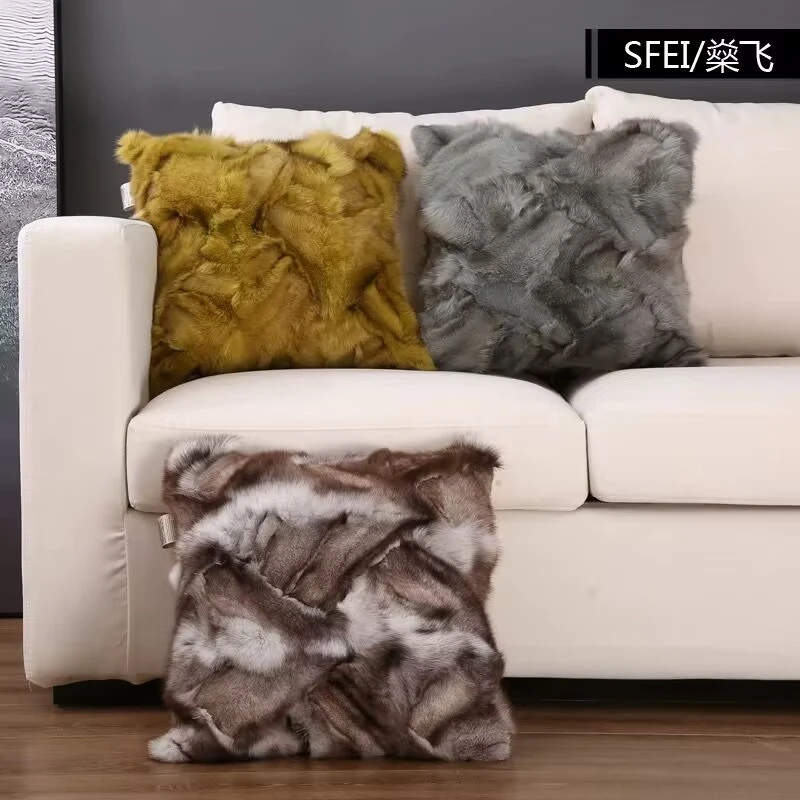 狐狸毛现代轻奢抱枕皮草靠枕床头靠垫别墅样板沙发毛毛抱枕芯方枕