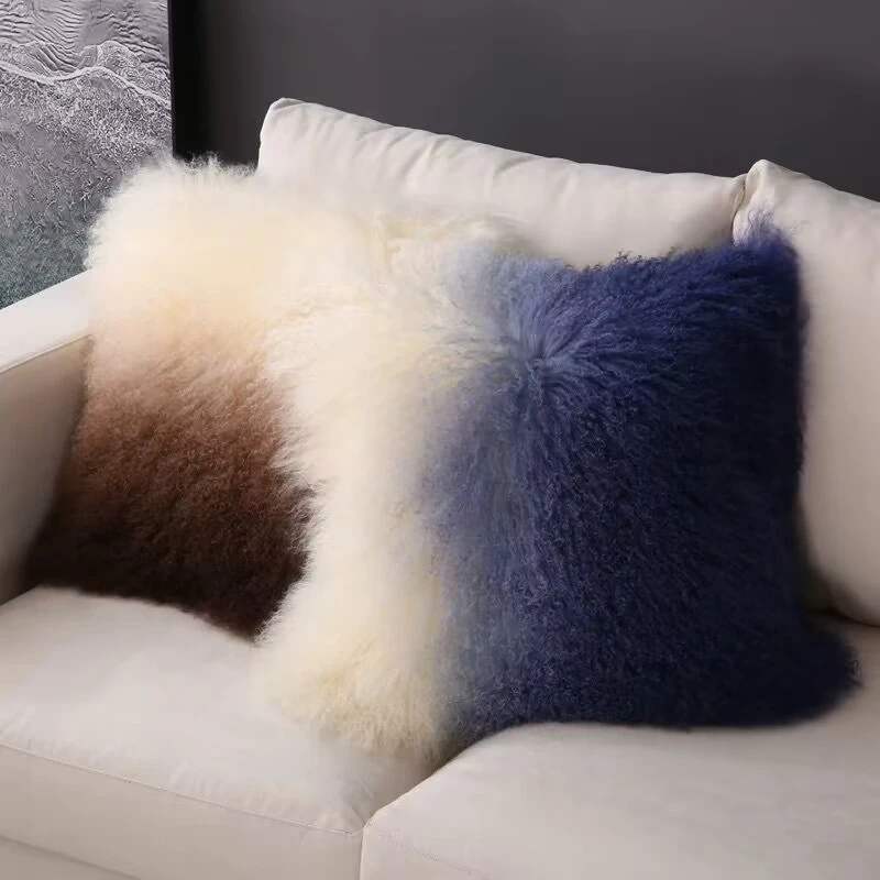 滩羊毛沙发抱枕靠整张皮草皮毛一体床头腰靠背枕含芯布艺靠枕腰垫