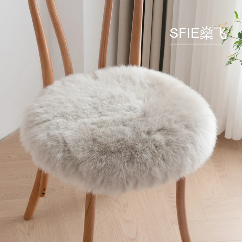 纯羊毛皮毛餐椅垫毛垫沙发坐垫冬季加厚圆形椅子垫可爱毛毛凳子垫