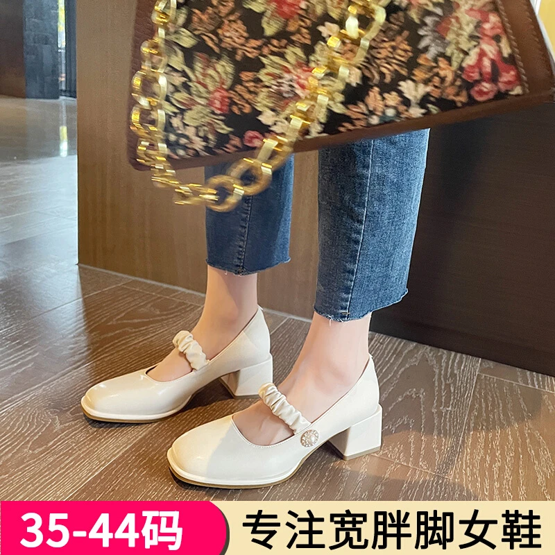 加肥款脚背高大码2022春夏款复古玛丽珍单鞋女浅口法式平底小香风