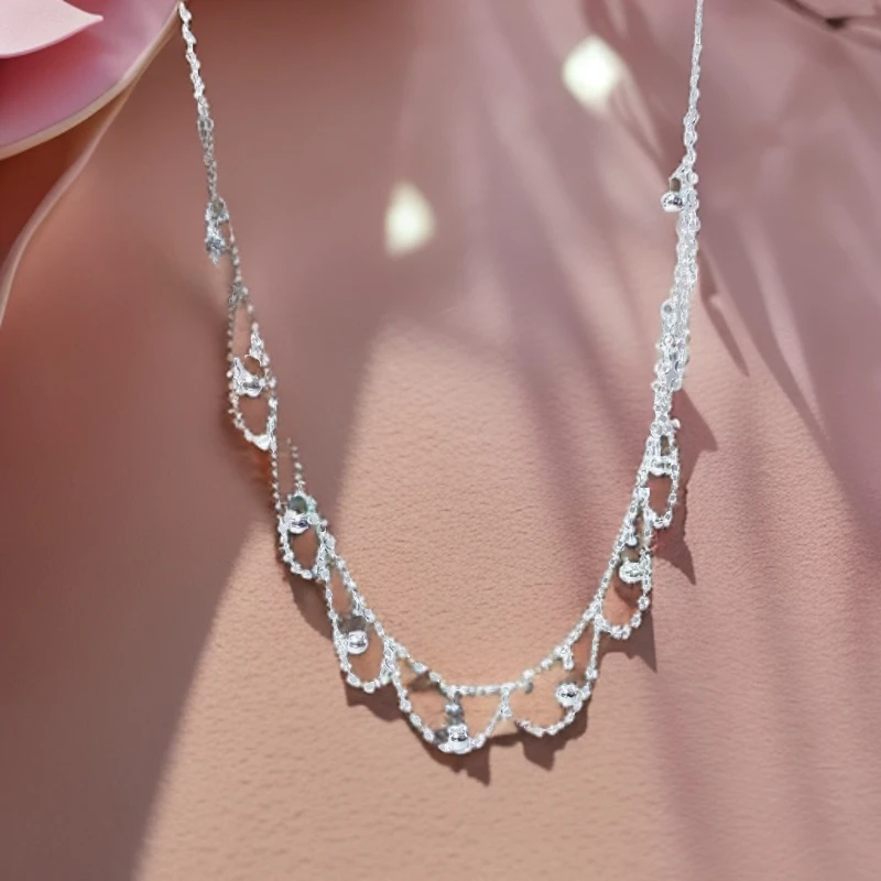 吊坠足银 足银990波西米亚蕾丝珠珠项链女气质流苏锁骨链送闺蜜