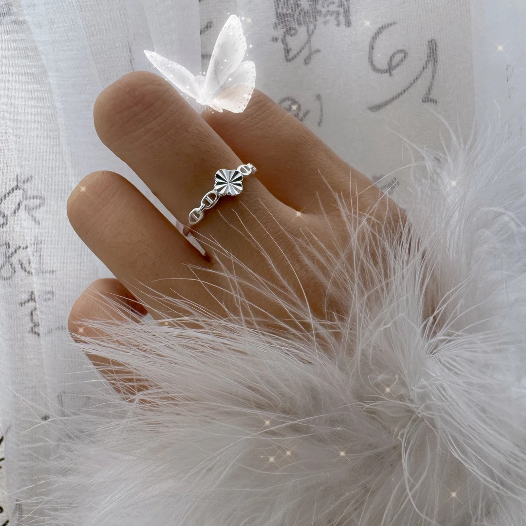 足银银制品 四叶幸运草草戒指网红款气质耳钉温柔风简约百搭时尚