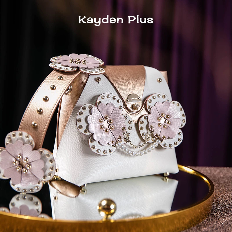 网红时尚珍珠猫头鹰包白色菜篮子水桶包女真皮双面换脸斜挎包原创