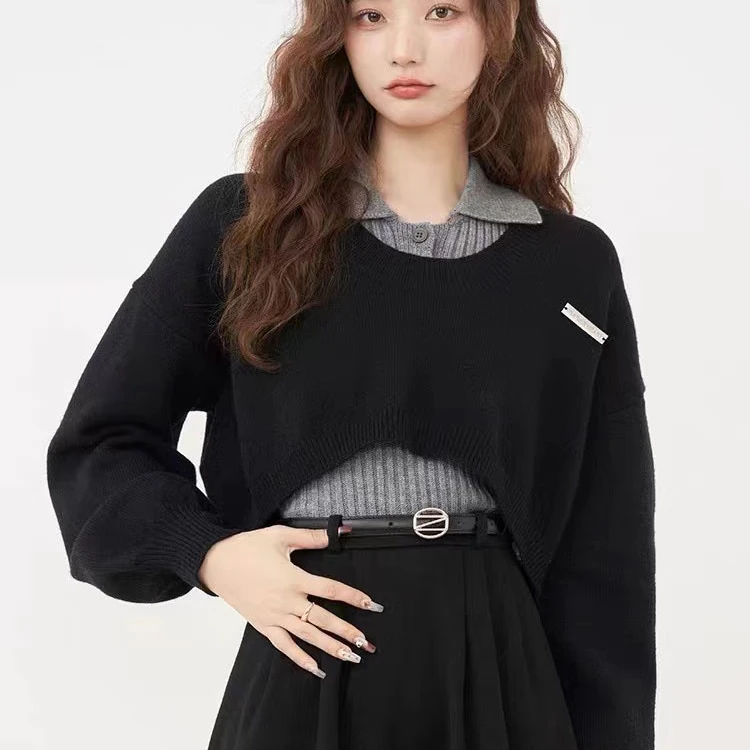 爆款慵懒风毛衣女2025春秋装超好看茶里茶气别致叠穿针织上衣