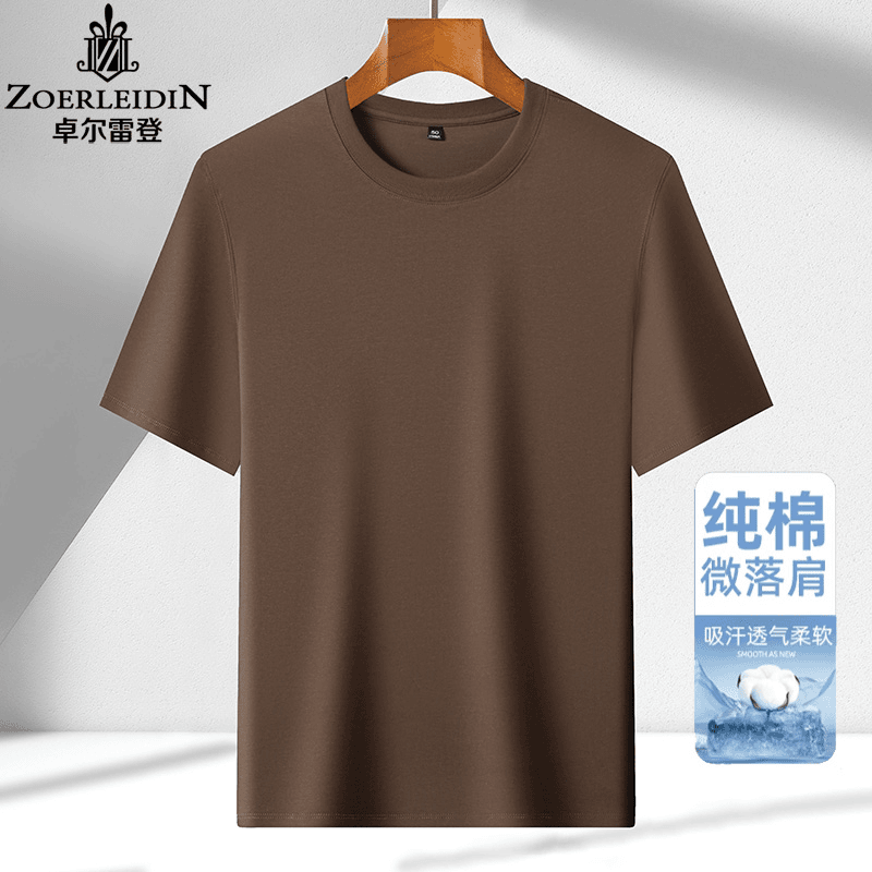 重磅纯棉短袖t恤男装圆领潮流夏季宽松阔版长绒棉打底衫全棉半袖