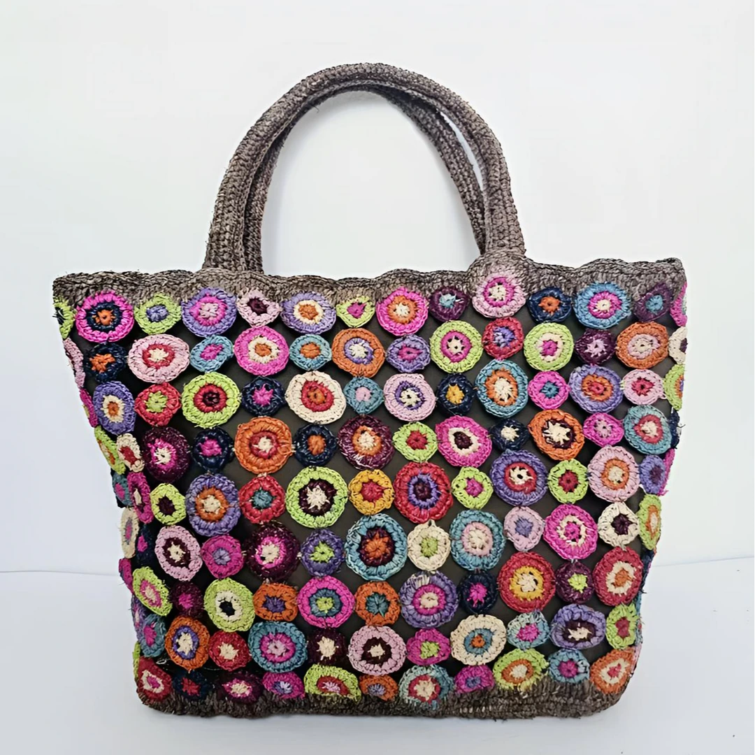 纯手工拉菲草春夏镂空绣花简约手提