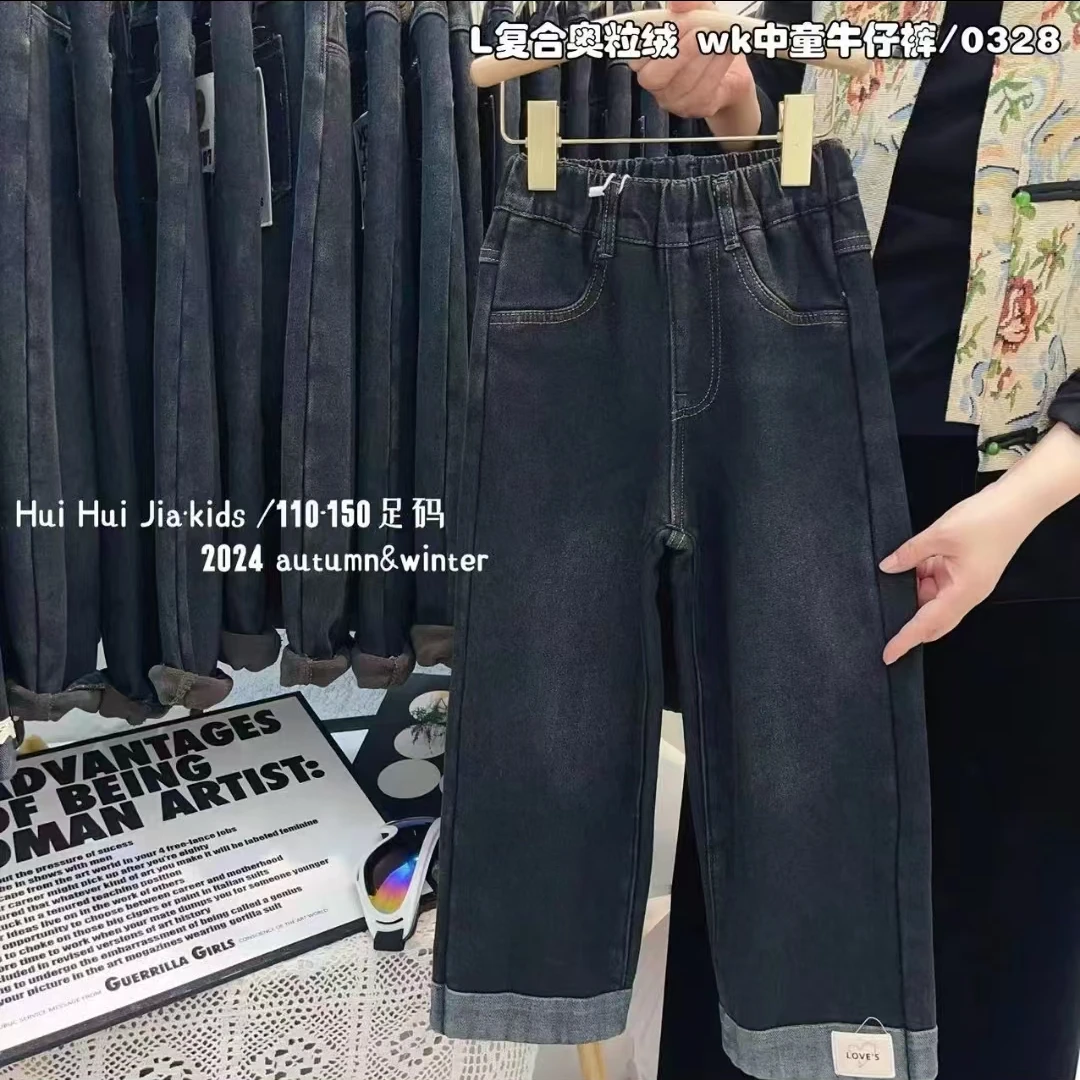 新款女童复合一体绒牛仔裤