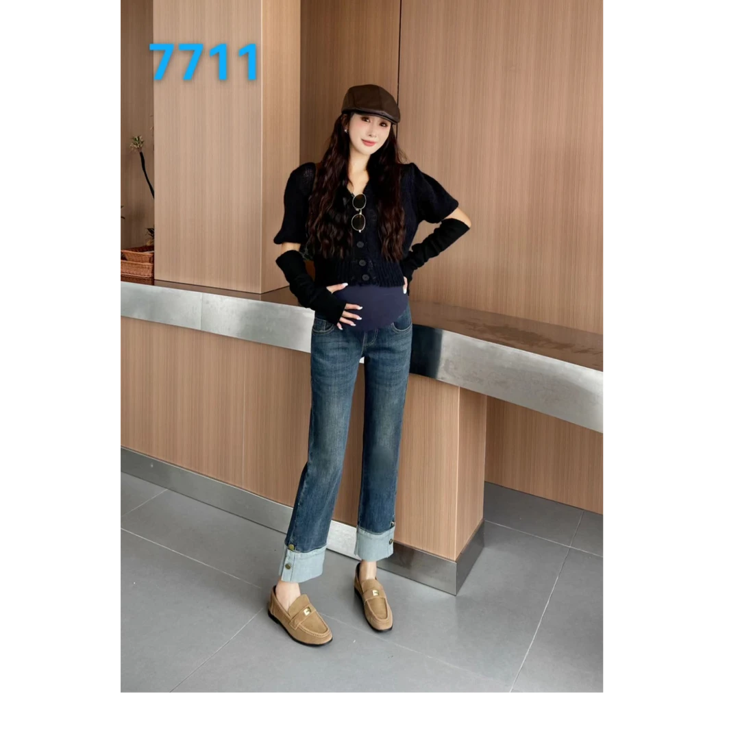 孕妇牛仔直筒裤托腹设计显瘦百搭春秋款休闲外穿裤子