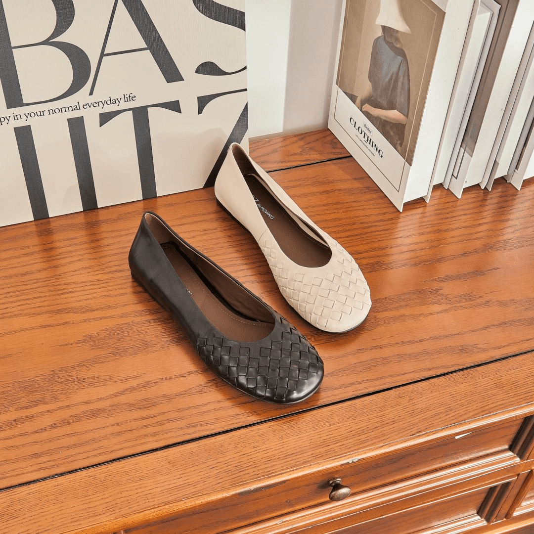 2024夏季新款圆头低跟浅口复古编织百搭玛丽珍真皮单鞋女S511