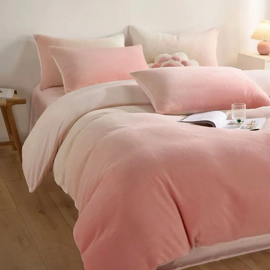 【小云阿玲专享】睡拾光亲肤舒睡天鹅绒可爱风牛奶绒四件套-蜜桃