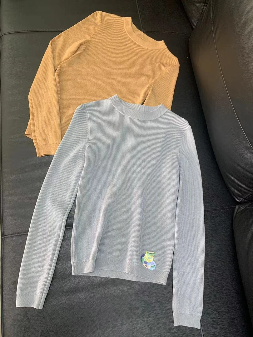 434-灰驼两色长袖针织衫