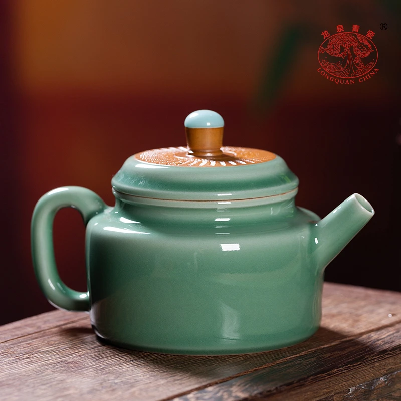 龙泉青瓷正品茶壶单壶高档家用功夫茶具单人泡茶壶跳刀德钟壶