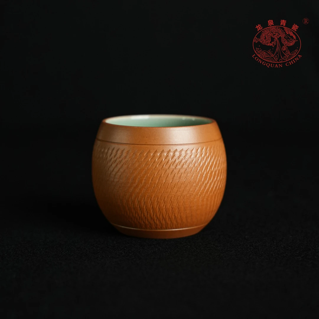 【龙泉青瓷官方正品】跳刀鼓型杯 主人杯单杯手工功夫品茗杯120ml