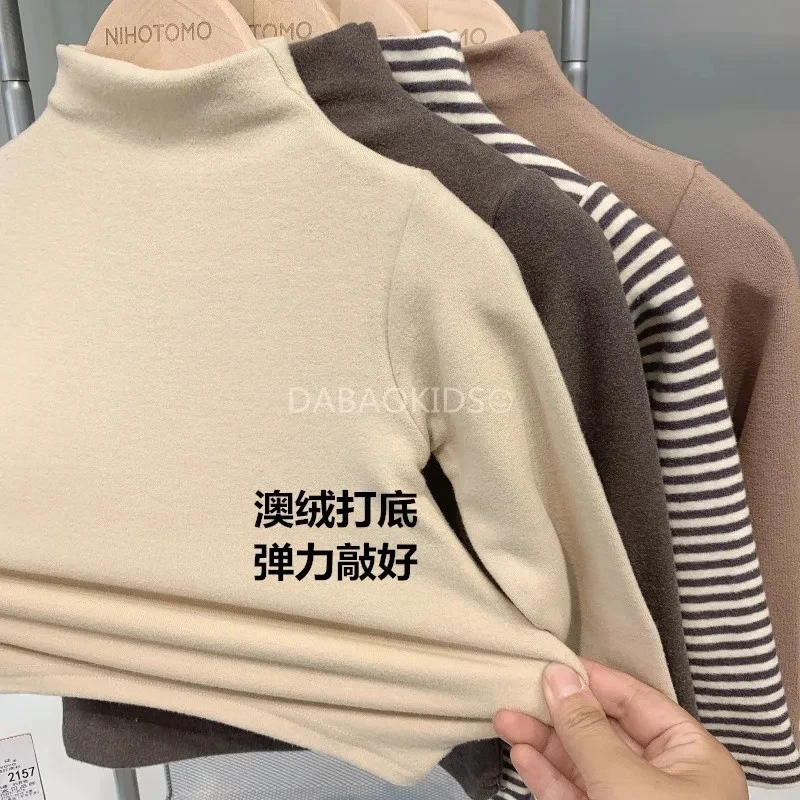 软糯百搭的~儿童德绒打底衫男女宝宝半高领秋冬内搭长袖T恤衫条纹