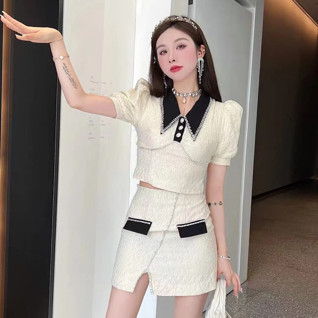 法式时尚小香风洋气显瘦修身外套+短裙套装7211