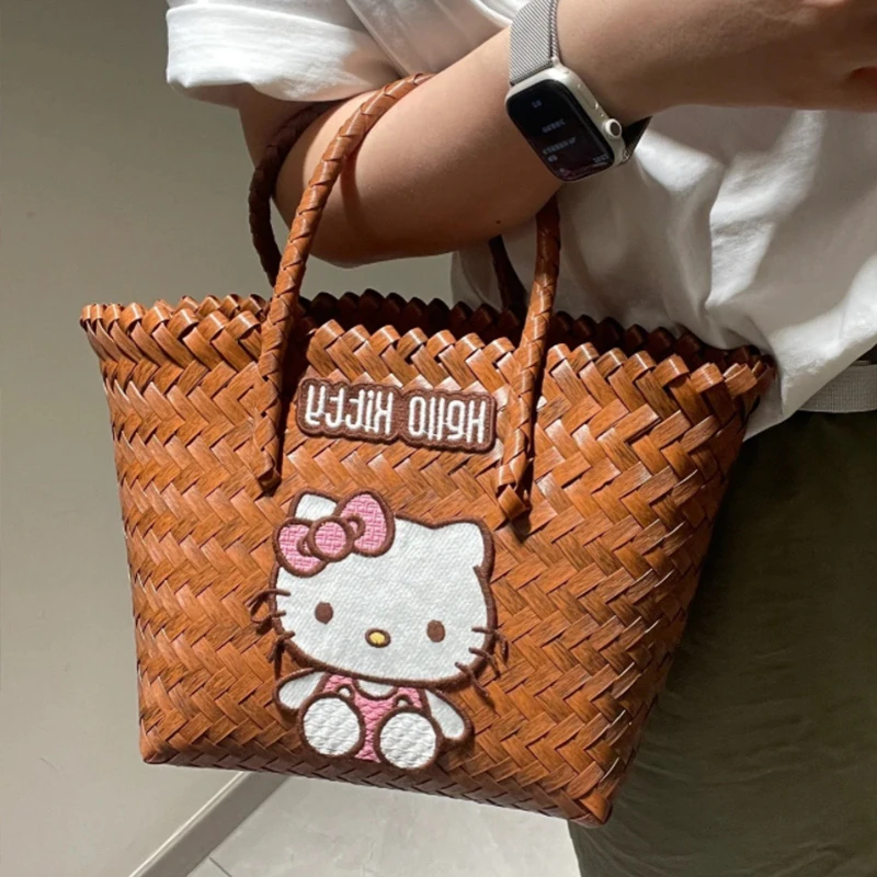 HelloKitty百搭编织包时尚休闲夏季编织包单肩编制手提包肩包编织