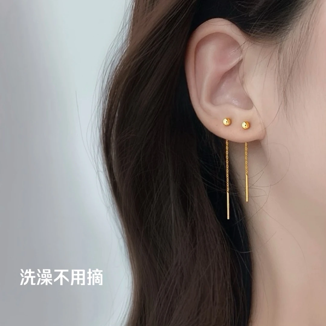 铜合金耳饰 金色耳线镀金养耳洞金色圆珠豆豆流苏长款耳饰女精美