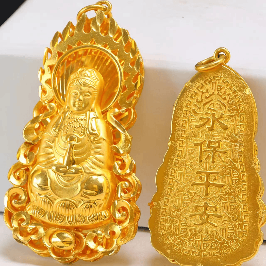 合金吊坠 黄金色火焰观音佛吊坠项链时尚精美洋气白搭款送男友