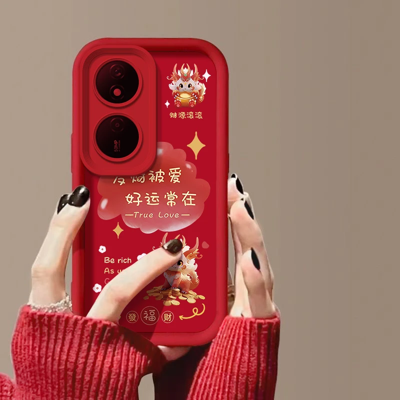 适用荣耀畅玩50plus手机壳CLK-AN00防摔高级女款创意龙年发财被爱