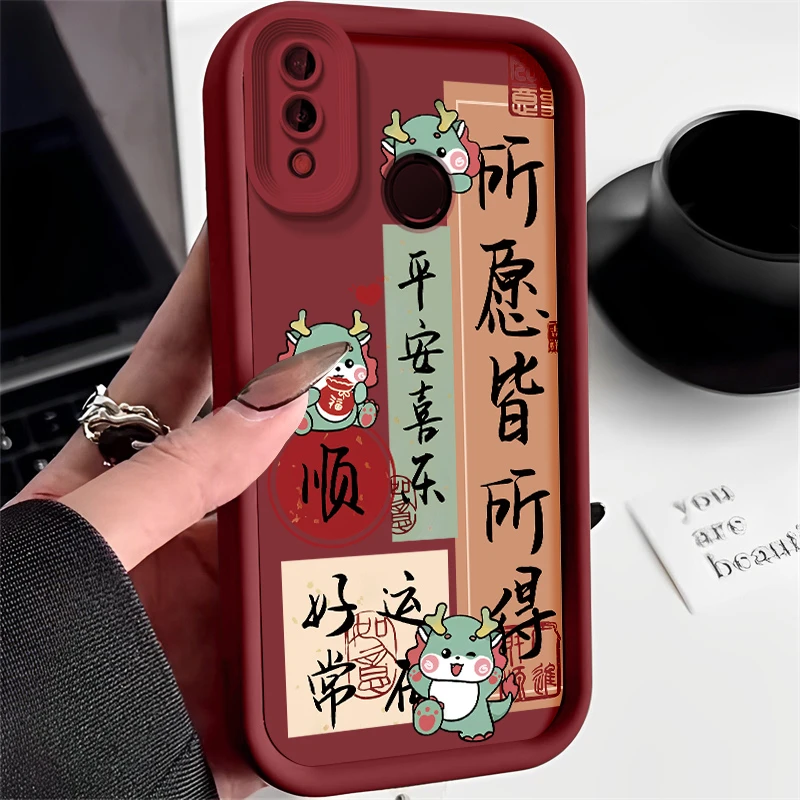 适用荣耀play3手机壳ASK-AL00x女款防摔全包个性潮所愿皆所得龙顺