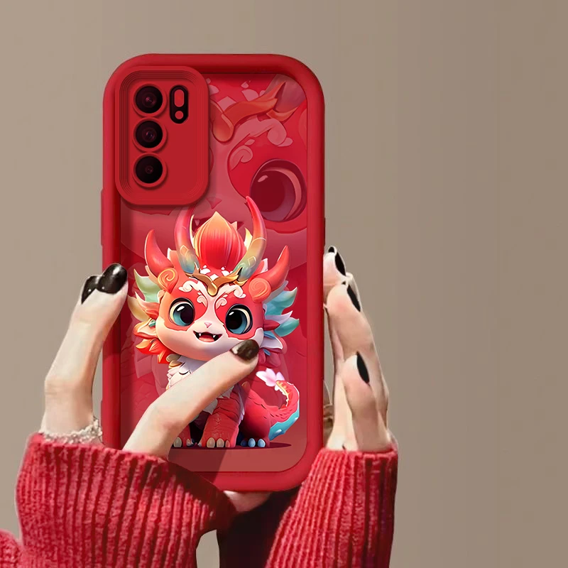 适用opporeno6手机壳PEQM00防摔彩绘女款个性全包创意呆萌龙宝宝