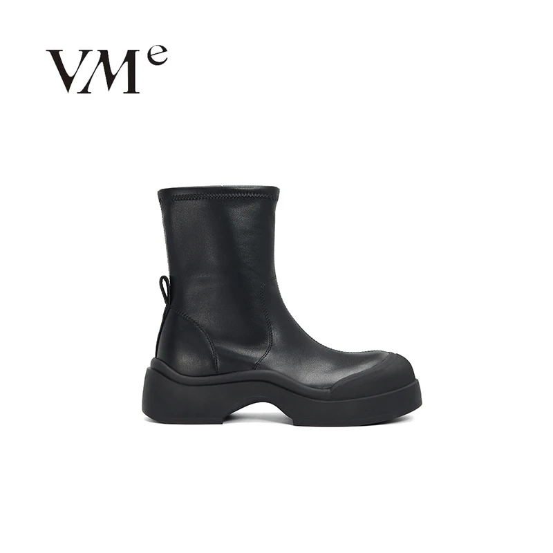VME/舞魅新款时尚切尔西百搭中筒圆头厚底增高弹力靴【VS23D6927】