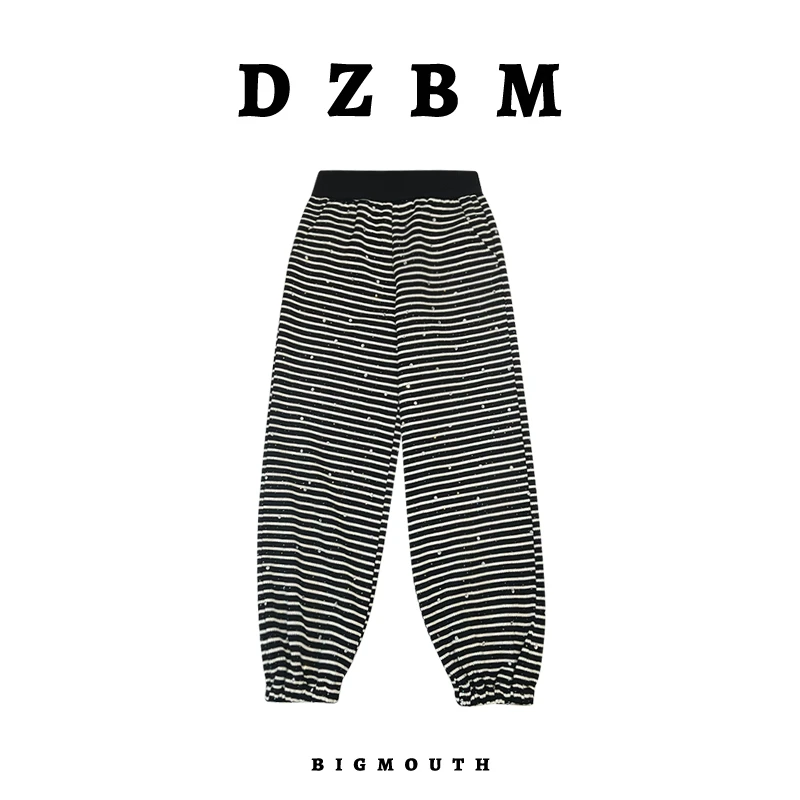 DZBM针织休闲卫裤打底裤条纹烫钻时尚百搭印花条纹秋冬长裤-K1083