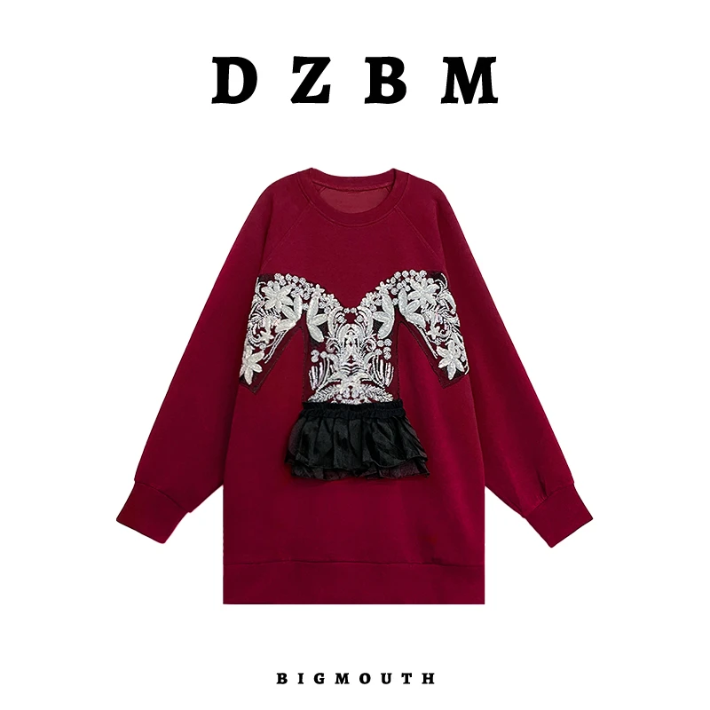 DZBM卫衣上衣长袖时尚宽松印花圆领重工休闲百搭秋冬上衣-S5659