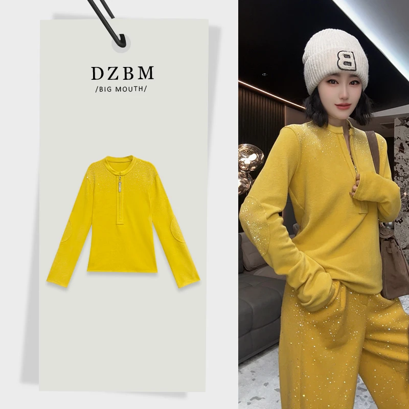 DZBM卫衣长袖针织时尚打底女士秋冬休闲气质烫钻套头上衣-S5577