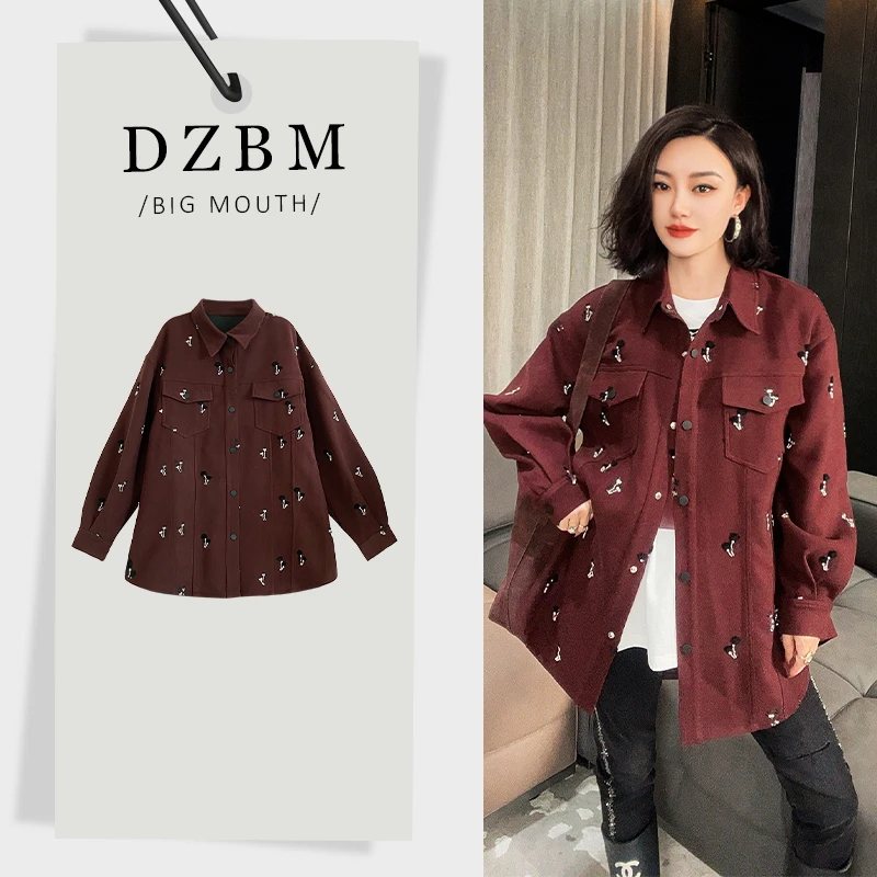 DZBM时尚洋气秋季设计师款重工刺绣钉珠衬衫外套-S5725